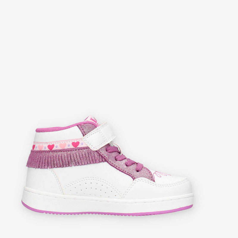 LKAA8096-BIPO Lelli Kelly Frangetta Mix Sneakers alte bianche e porpora con glitter