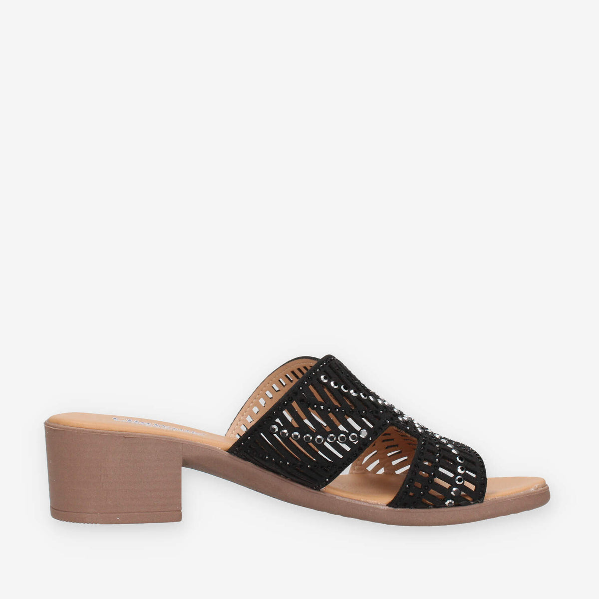 Clia Walk CHIC28-NERO Sandali neri scalzati con strass e tacco