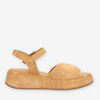 Frau 04B2-LION Sandali beige da donna con la zeppa