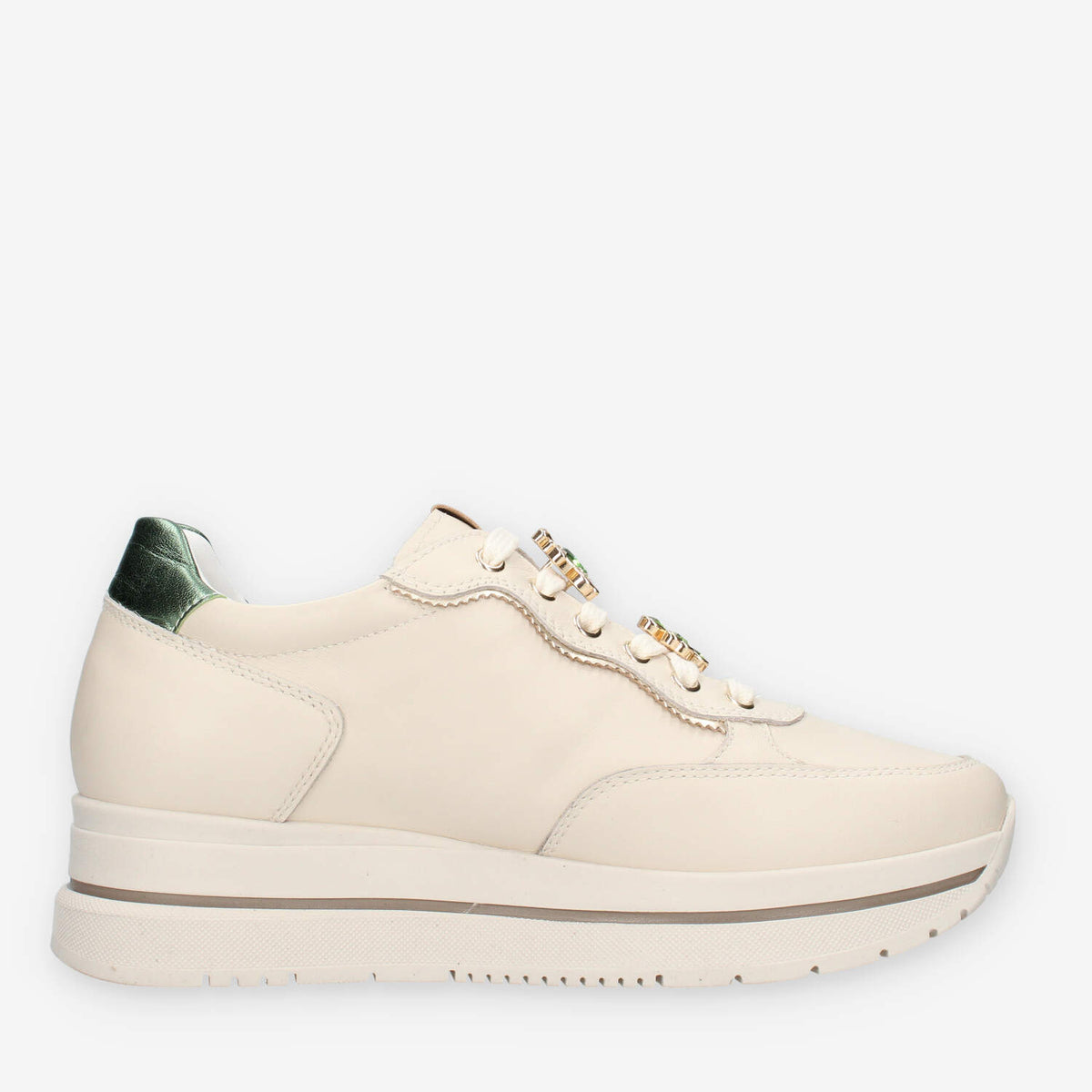 Nero Giardini I514103D-710 Sneakers beige e verdi con applicazione