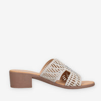 Clia Walk CHIC28-BEIGE Sandali beige scalzati con strass e tacco