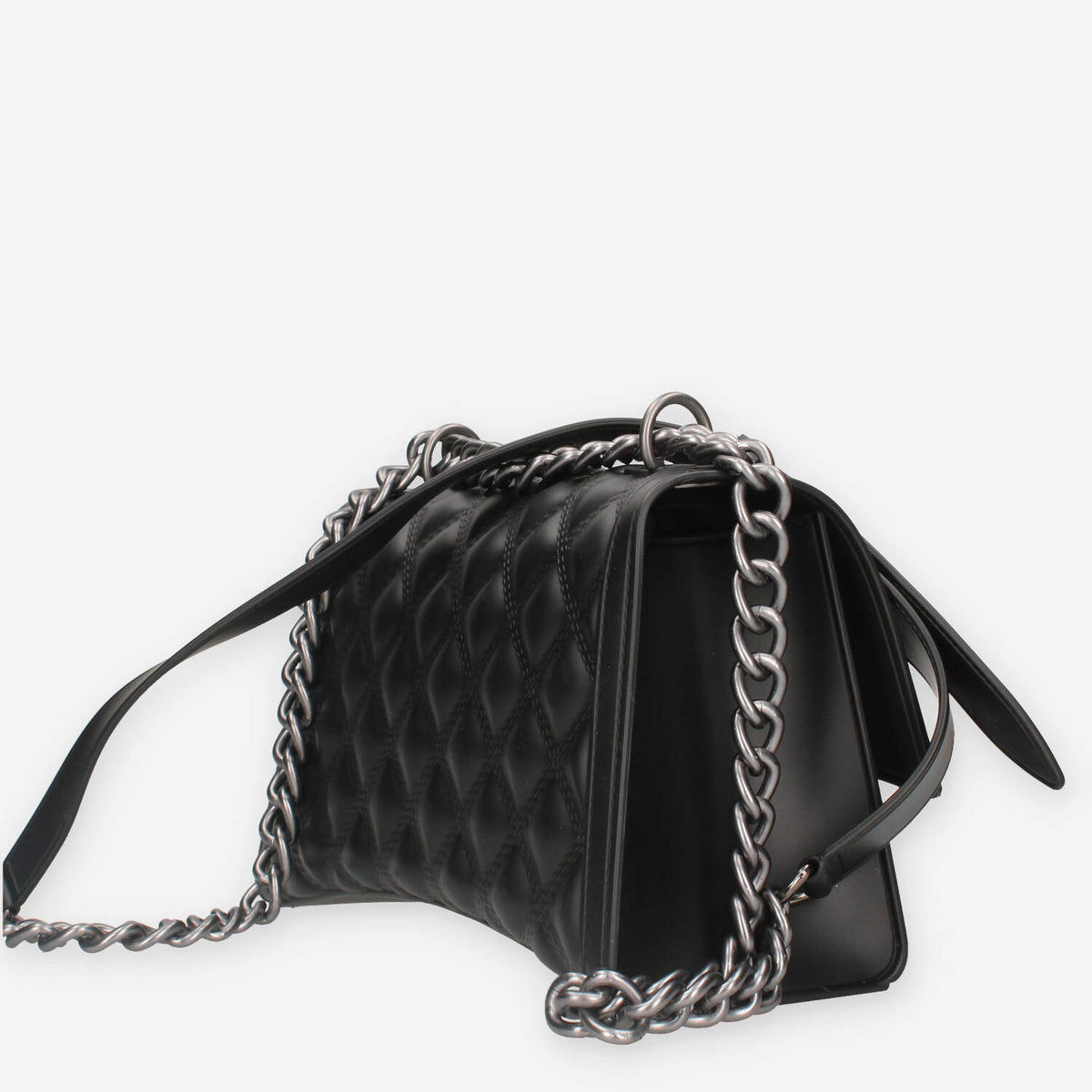 FLAT RHOMBUS M_24-BLACK / SATIN CDF Marc Ellis Borsa a tracolla nera e canna di fucile