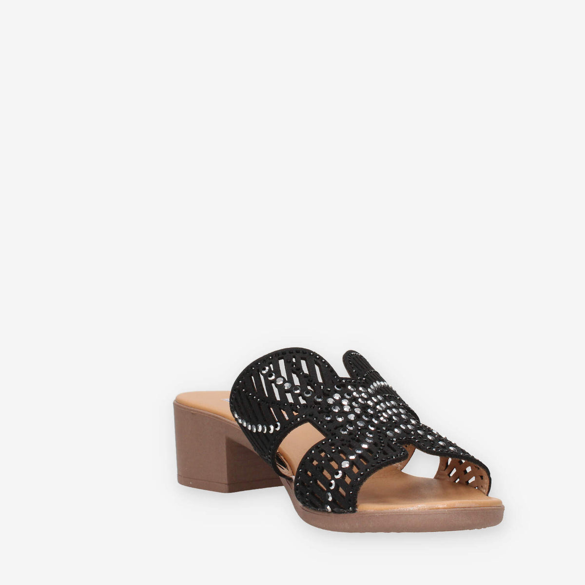 Clia Walk CHIC28-NERO Sandali neri scalzati con strass e tacco