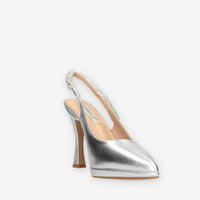 Miabelle MB67-VIT-ARGENTO Decolletè argento aperte dietro con strass