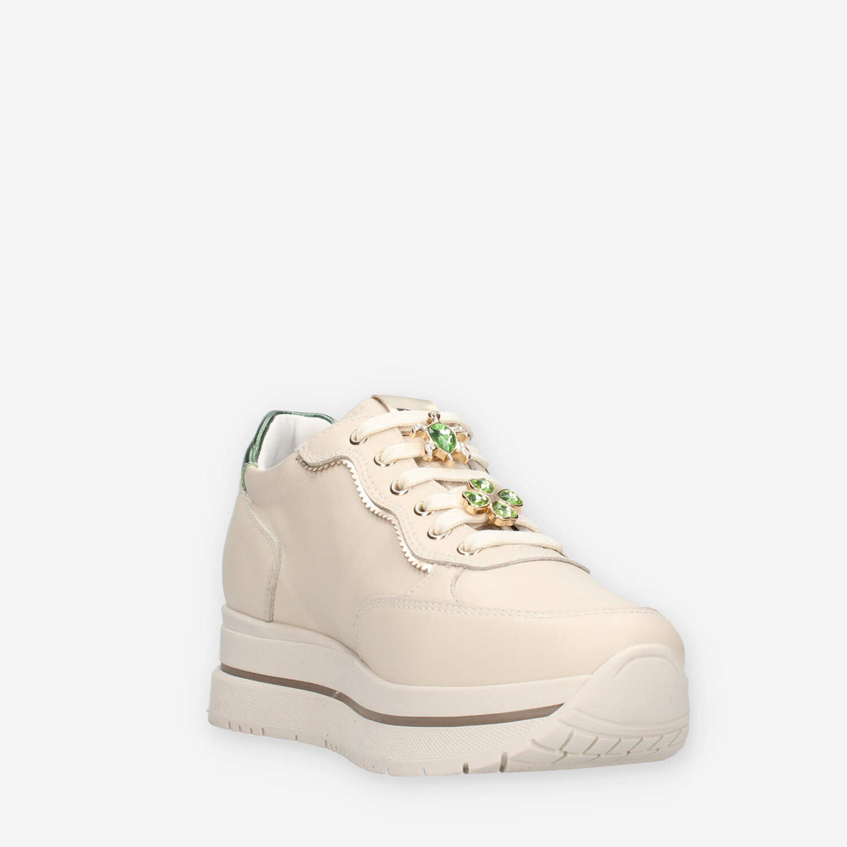 Nero Giardini I514103D-710 Sneakers beige e verdi con applicazione