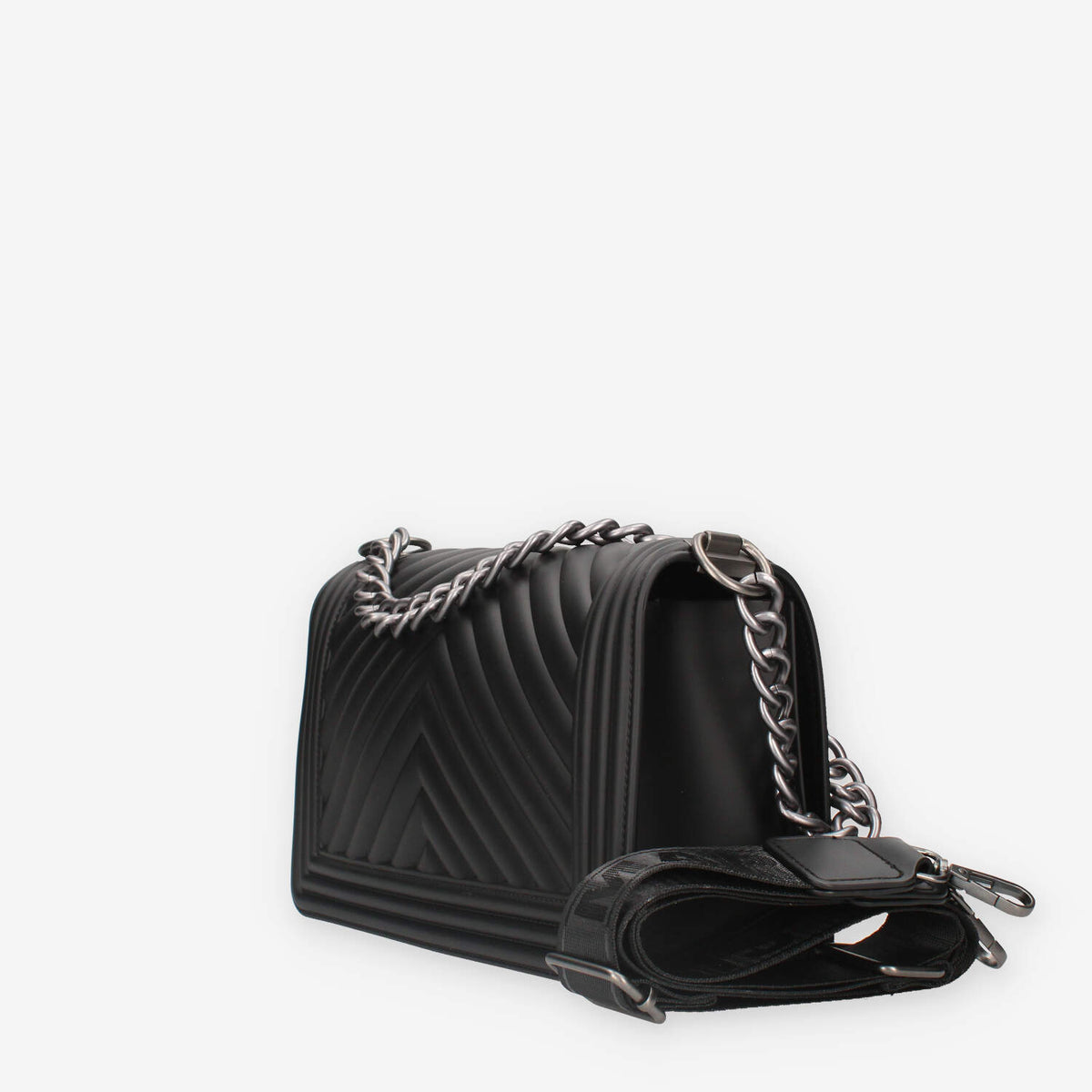 FLAT M_24-BLACK / SATIN CDF Marc Ellis Borsa a tracolla nera e canna di fucile