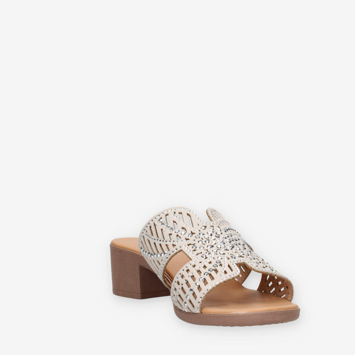 Clia Walk CHIC28-BEIGE Sandali beige scalzati con strass e tacco