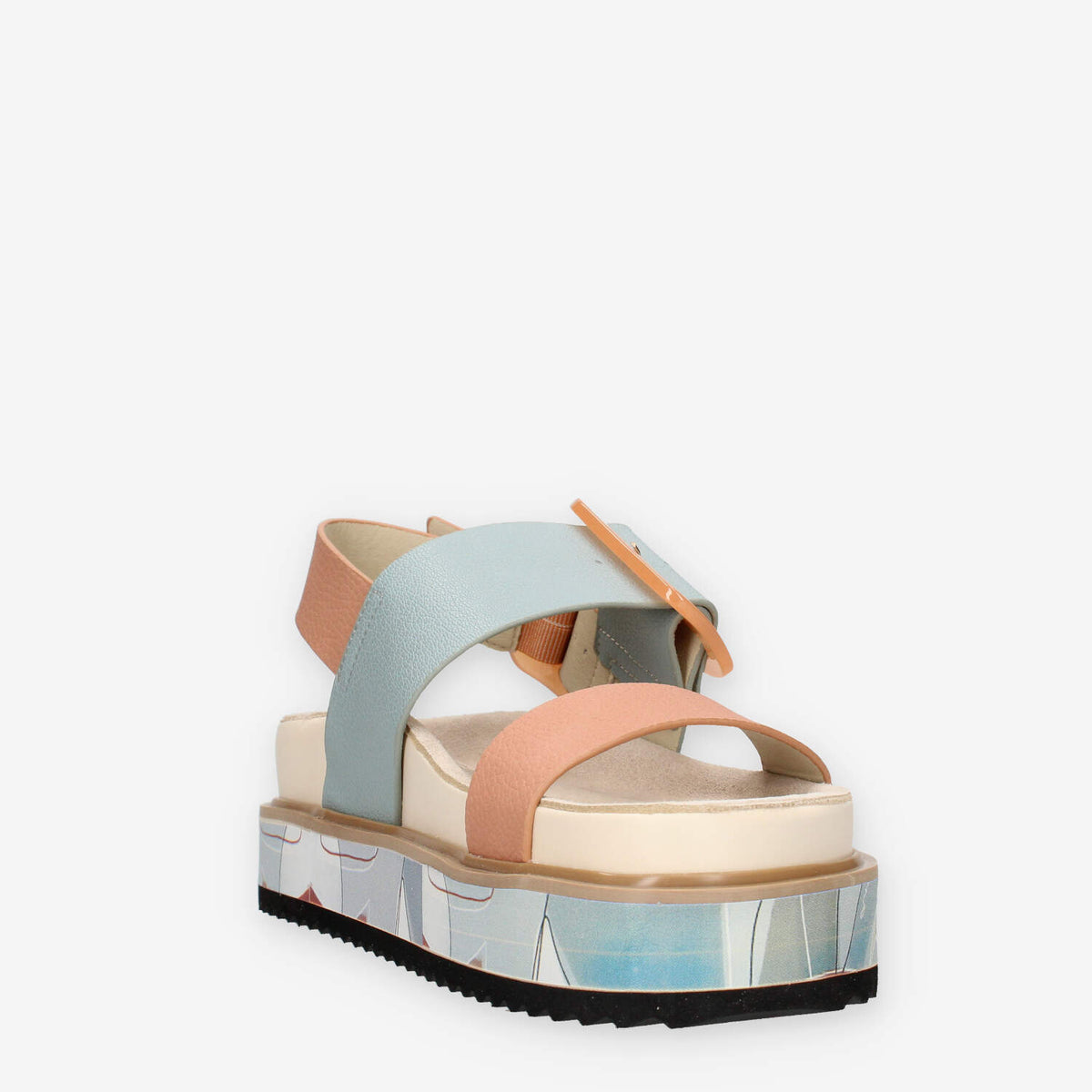 Anekke 42371-BLU-SALM Sandali da donna azzurri e salmone con zeppa