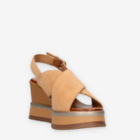 Inuovo B37010-SD-COCONUT Sandali cuoio con zeppa