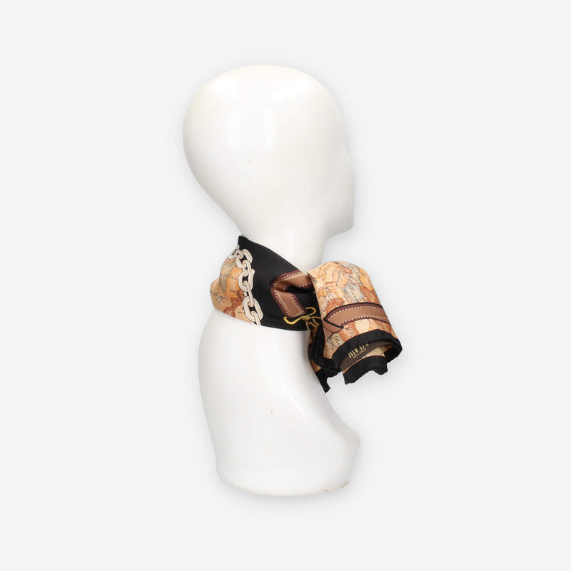 Alviero Martini Prima Classe KF103-ALOE-0001 Foulard quadrato in seta nero e Geo Classic selleria