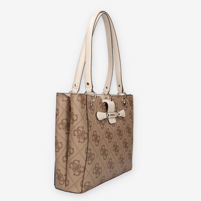 HWOS95-00250-LAN Guess Nolana Borsa a spalla a 3 scomparti beige e latte logata