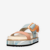 Anekke 42371-BLU-SALM Sandali da donna azzurri e salmone con zeppa