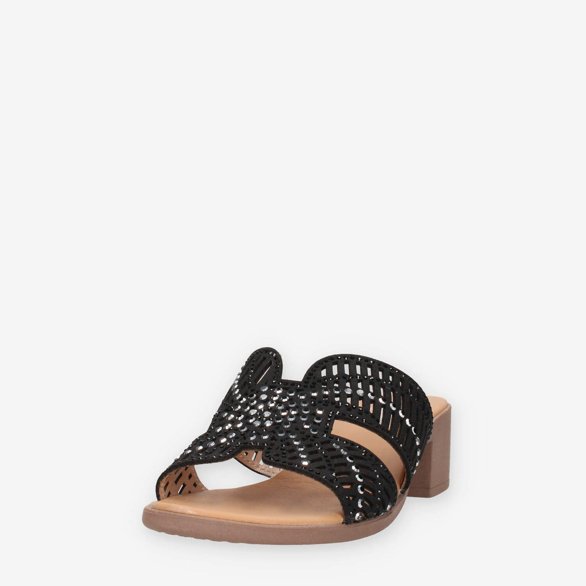Clia Walk CHIC28-NERO Sandali neri scalzati con strass e tacco