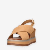 Inuovo B37010-SD-COCONUT Sandali cuoio con zeppa