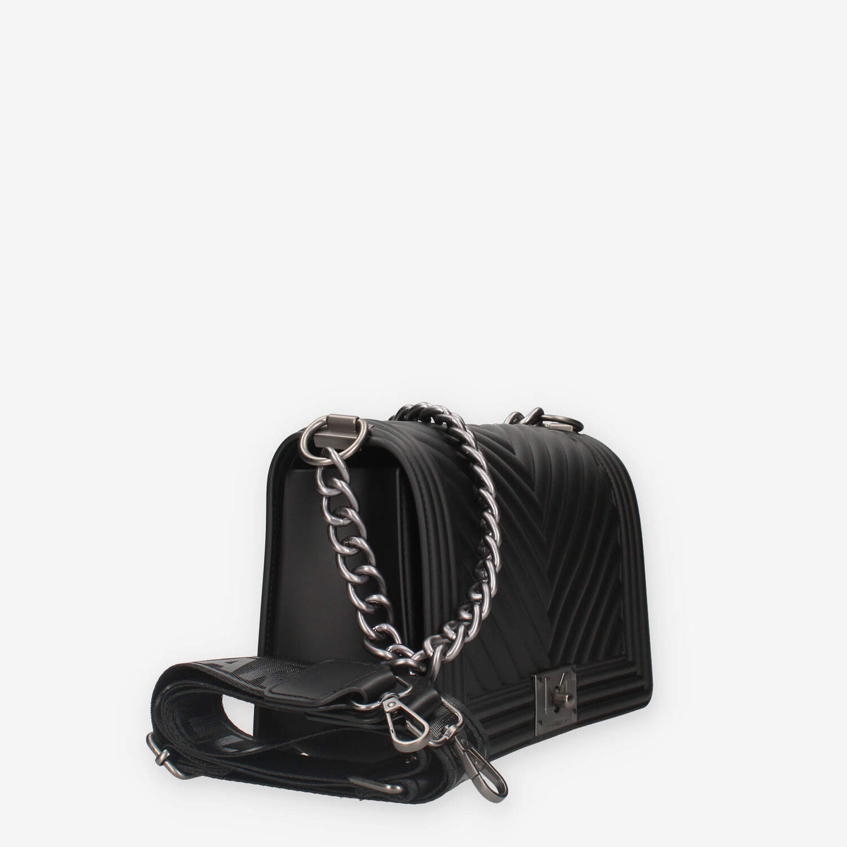 FLAT M_24-BLACK / SATIN CDF Marc Ellis Borsa a tracolla nera e canna di fucile