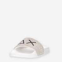 Sun 68 X36211-01BIANCO SLIPPERS STRASS LOGO Ciabatte bianche da donna