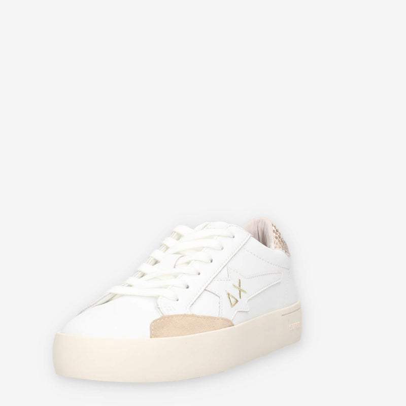 Z44421T-0143BIANCO/ORO Sun 68 Girl's Katy Leather (teen) Sneakers bianche e oro da ragazza