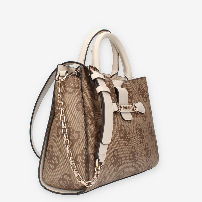 HWOS95-00060-LAN Guess Nolana Borsa a mano a 3 scomparti beige e latte logata