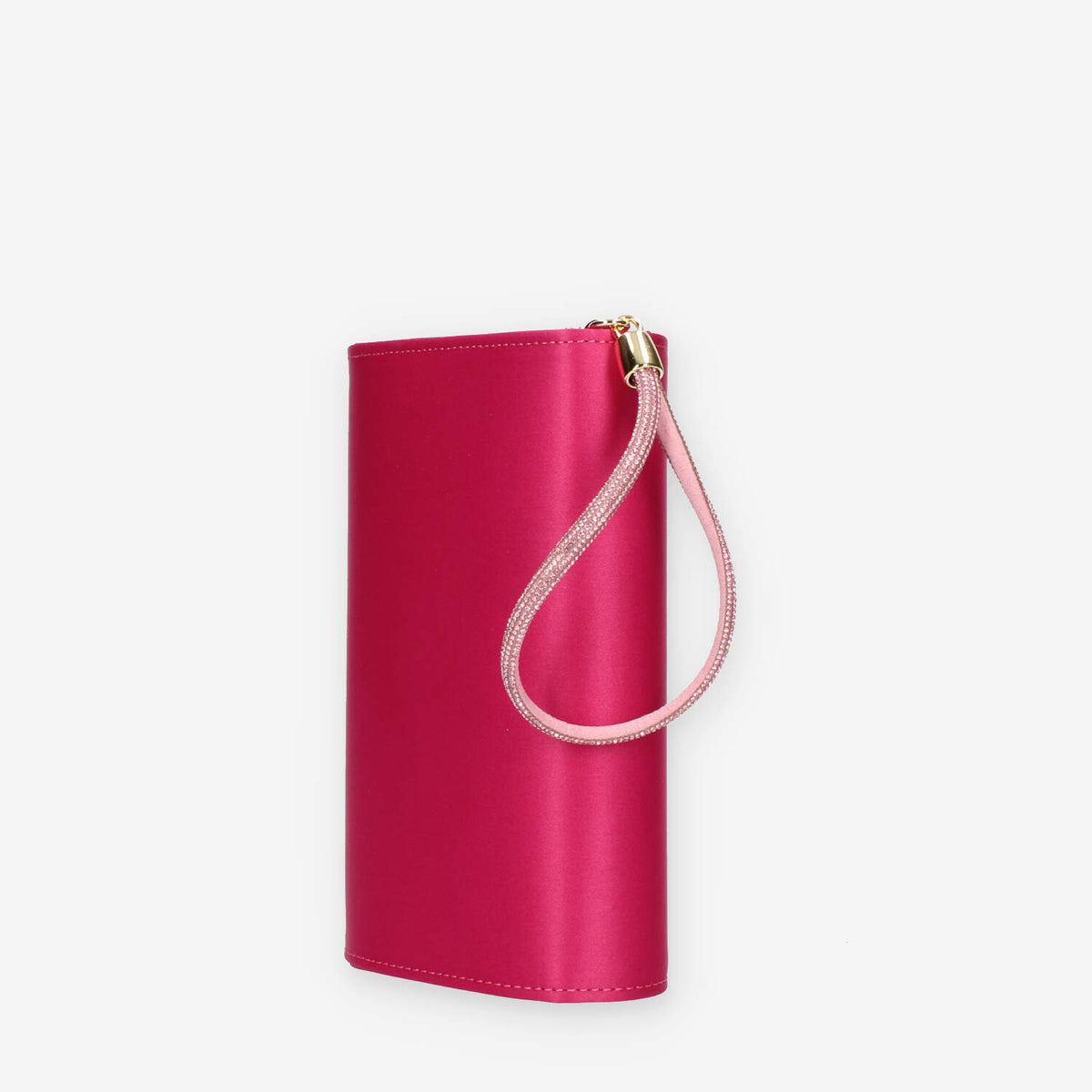 Scarlett Pochette da donna in raso fuxia con polsiera ricoperta di strass