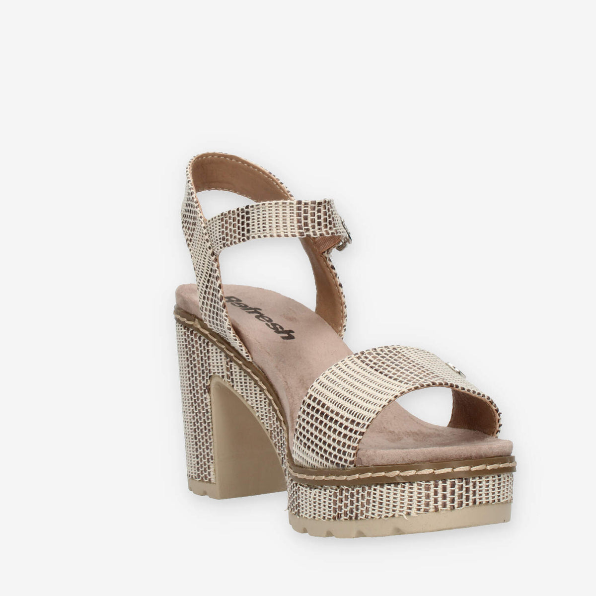 Refresh Sandali taupe da donna con tacco e plateau rivestiti