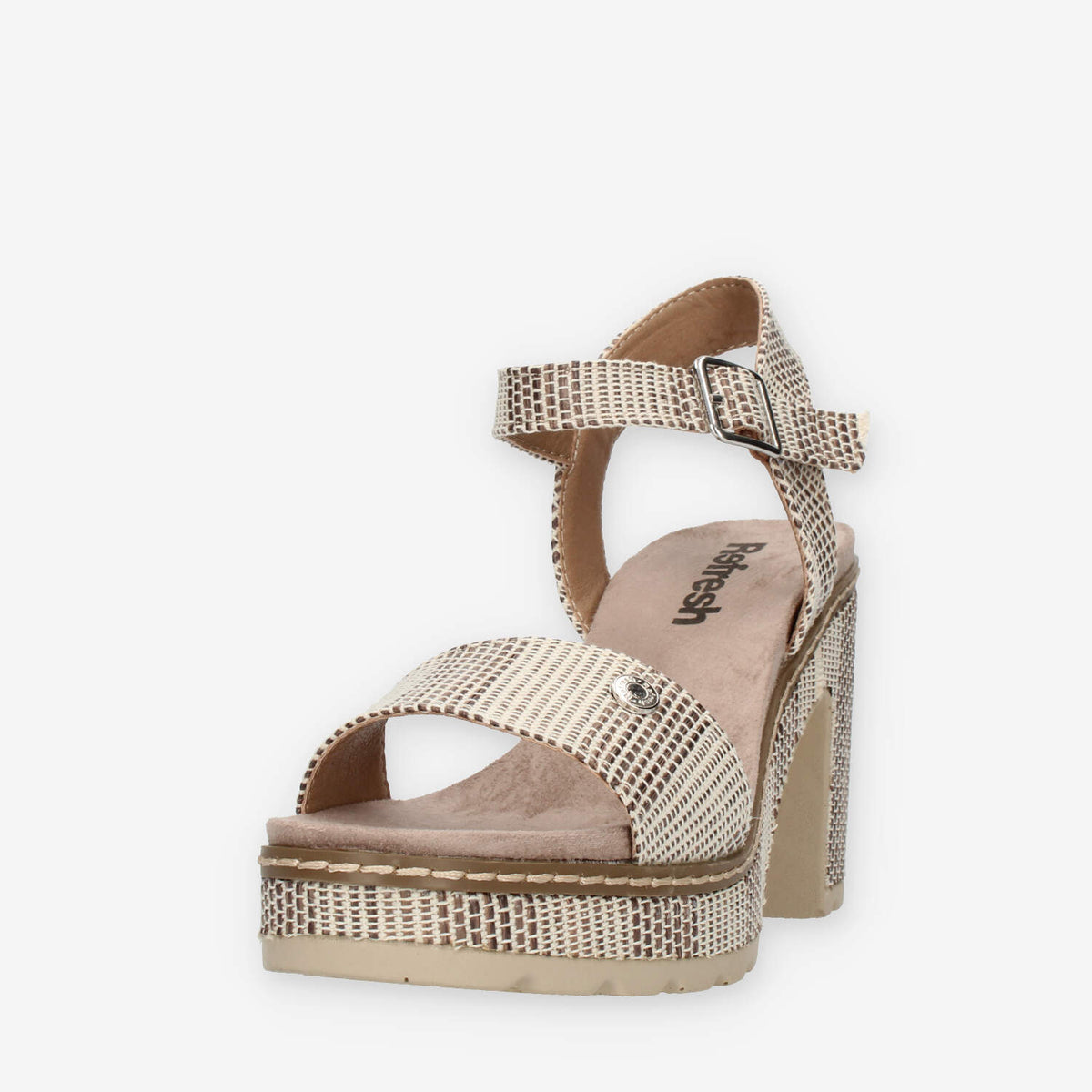 Refresh Sandali taupe da donna con tacco e plateau rivestiti