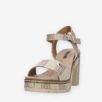 Refresh Sandali taupe da donna con tacco e plateau rivestiti