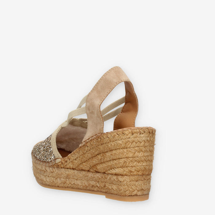 Vidorreta Sandali beige da donna modello espadrillas con glitter