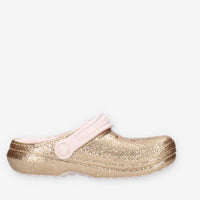 Crocs Classic Lined Glitter Clog Kid Sandali glitterati oro con ecopelliccia