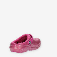 Crocs Classic Lined Glitter Clog Kid Sandali glitterati fuxia con ecopelliccia