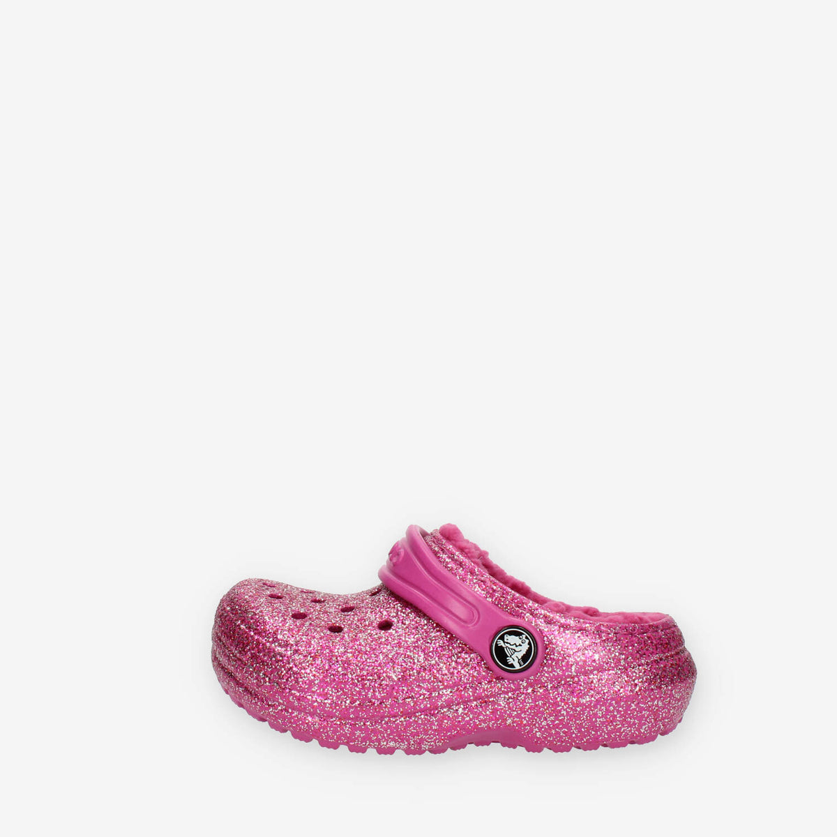 Crocs Classic Lined Glitter Clog Toddler Sandali glitterati fuxia con ecopelliccia