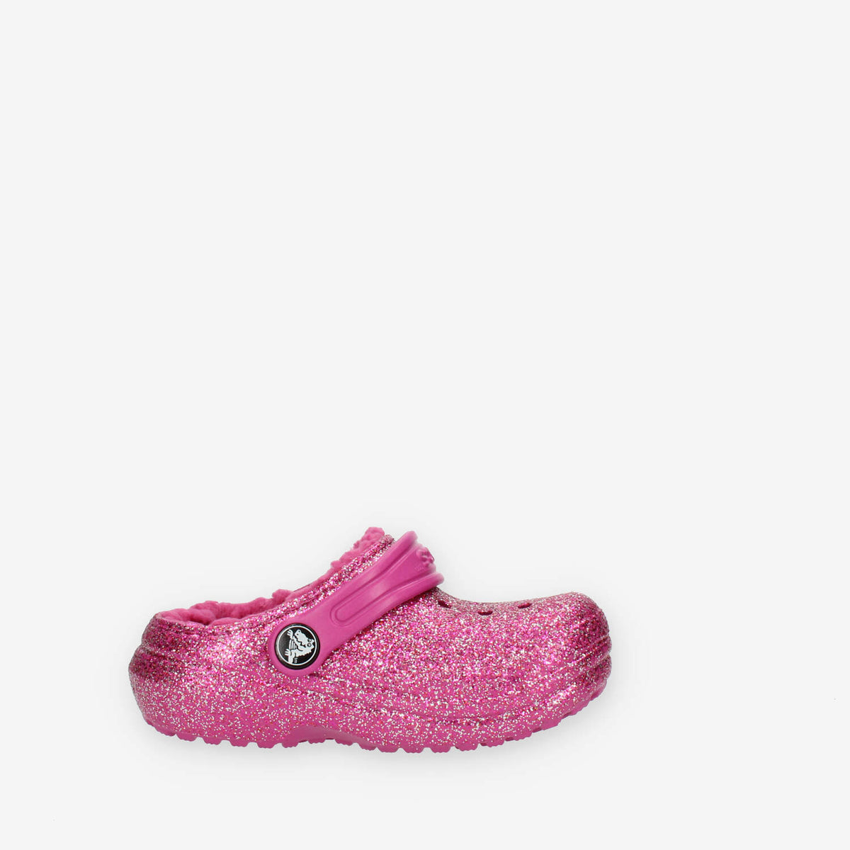 Crocs Classic Lined Glitter Clog Toddler Sandali glitterati fuxia con ecopelliccia
