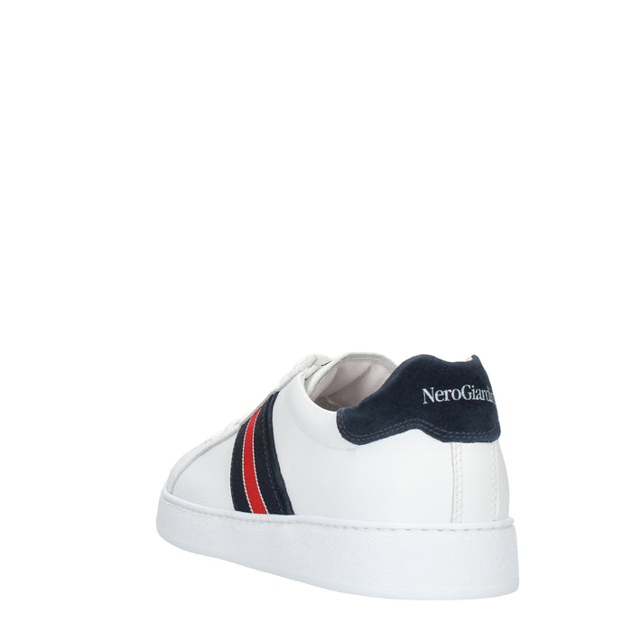 Nero Giardini Sneakers basse bianche da uomo con fascia blu e rossa
