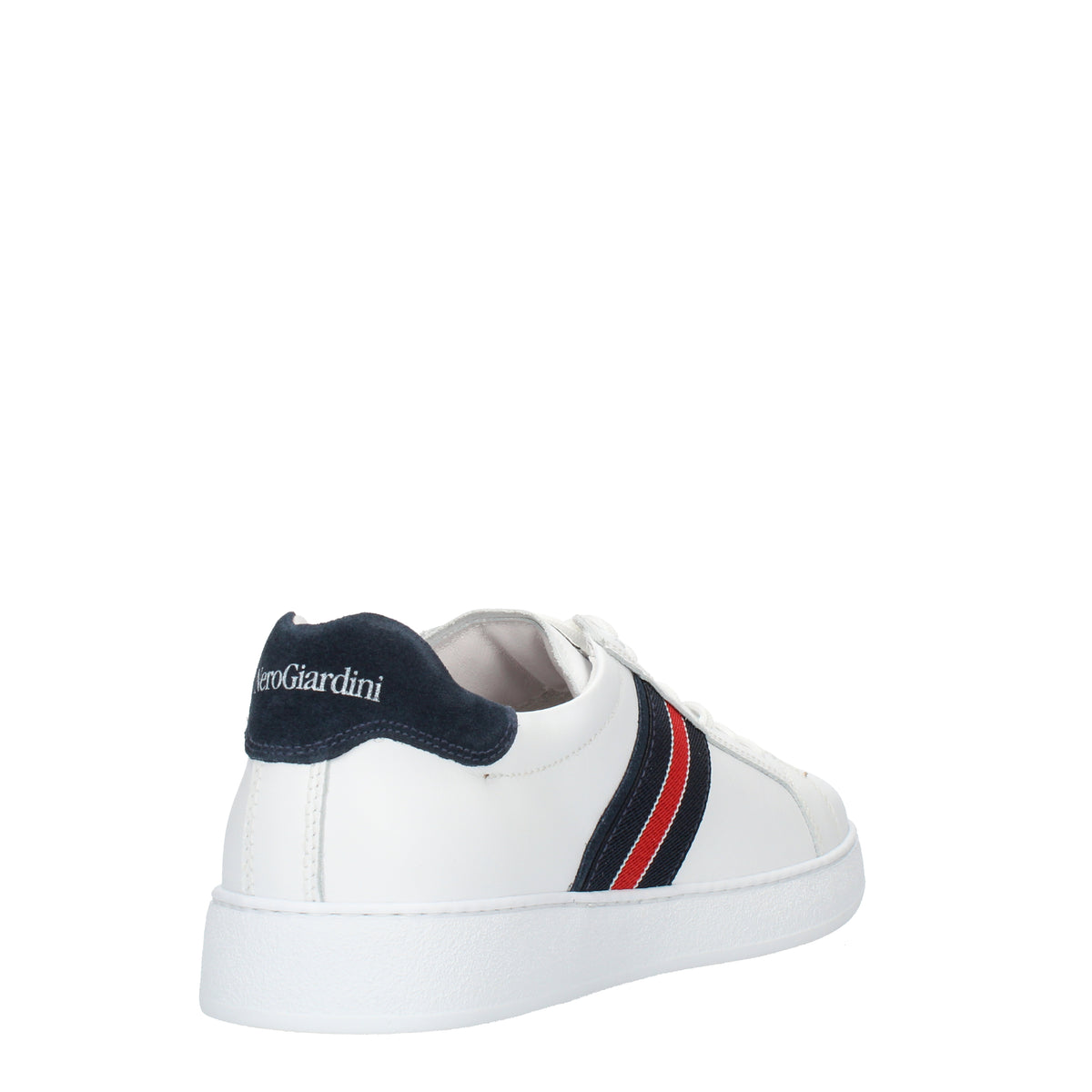 Nero Giardini Sneakers basse bianche da uomo con fascia blu e rossa