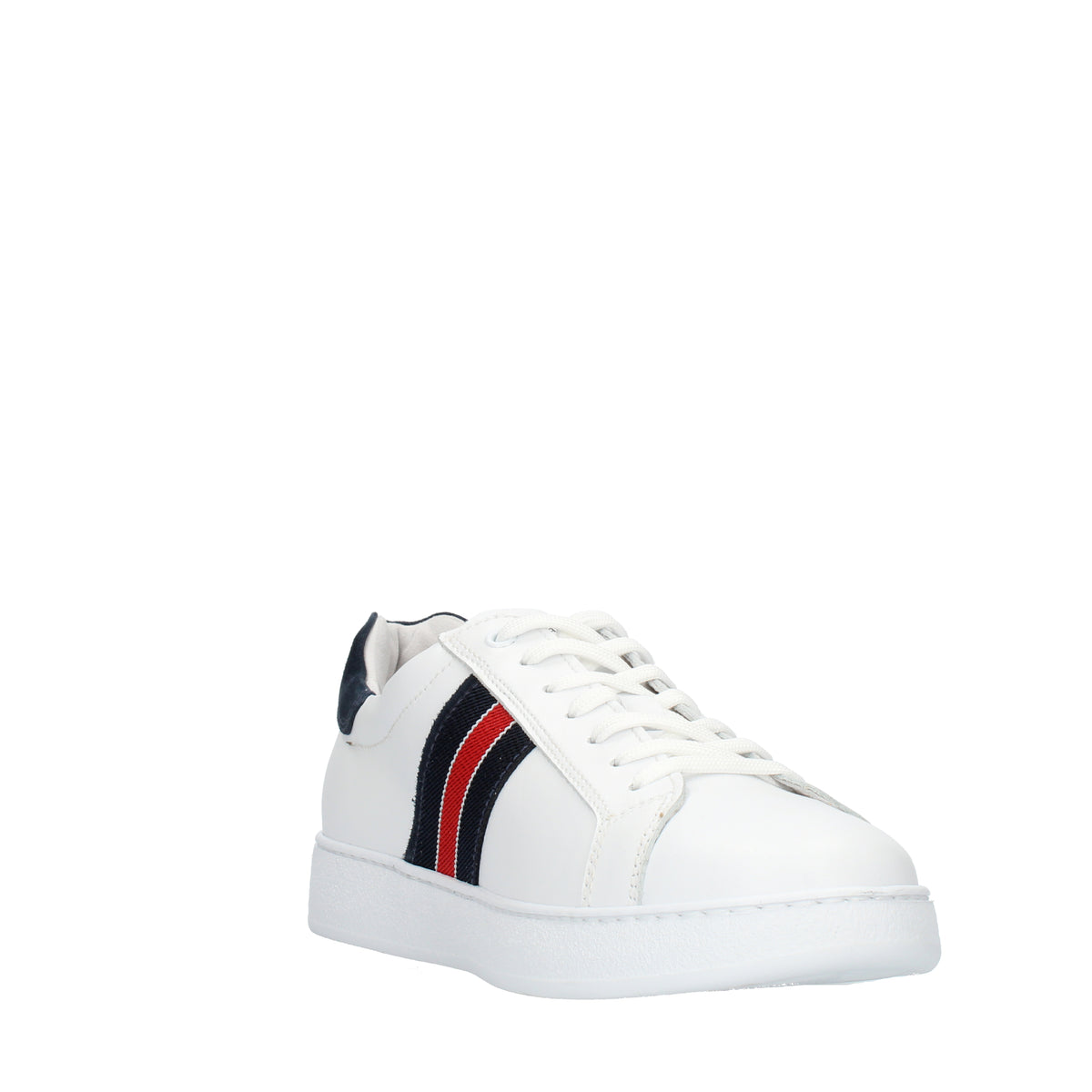 Nero Giardini Sneakers basse bianche da uomo con fascia blu e rossa