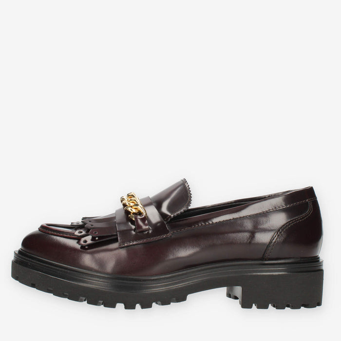 Vsl Mocassini bordeaux da donna con frange e catena