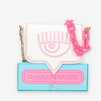 Chiara Ferragni Eyelike Borsa piccola a tracolla bianca con borchiette