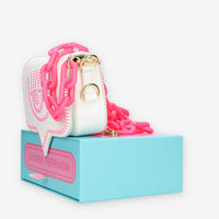 Chiara Ferragni Eyelike Borsa piccola a tracolla bianca con borchiette