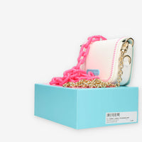 Chiara Ferragni Eyelike Borsa piccola a tracolla bianca con borchiette