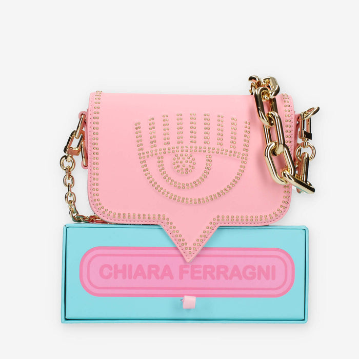 Chiara Ferragni Eyelike Borsa piccola a tracolla rosa con borchiette