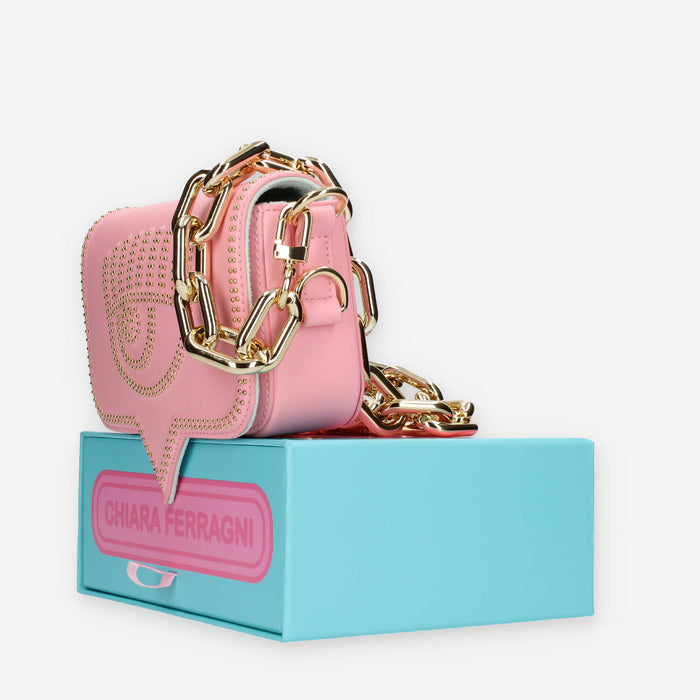 Chiara Ferragni Eyelike Borsa piccola a tracolla rosa con borchiette