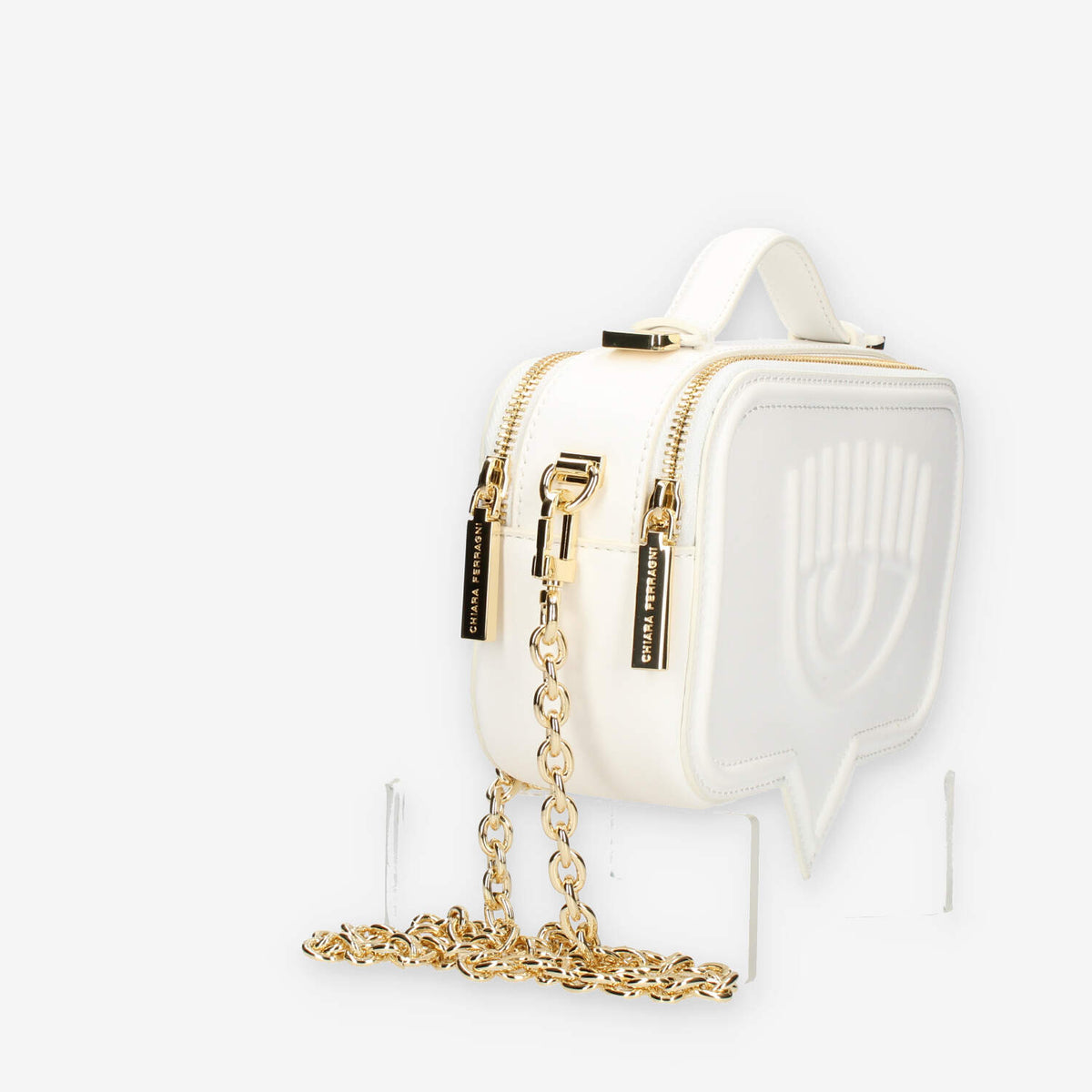 Chiara Ferragni Eyelike Bags Borsa a tracolla bianca doppio scomparto