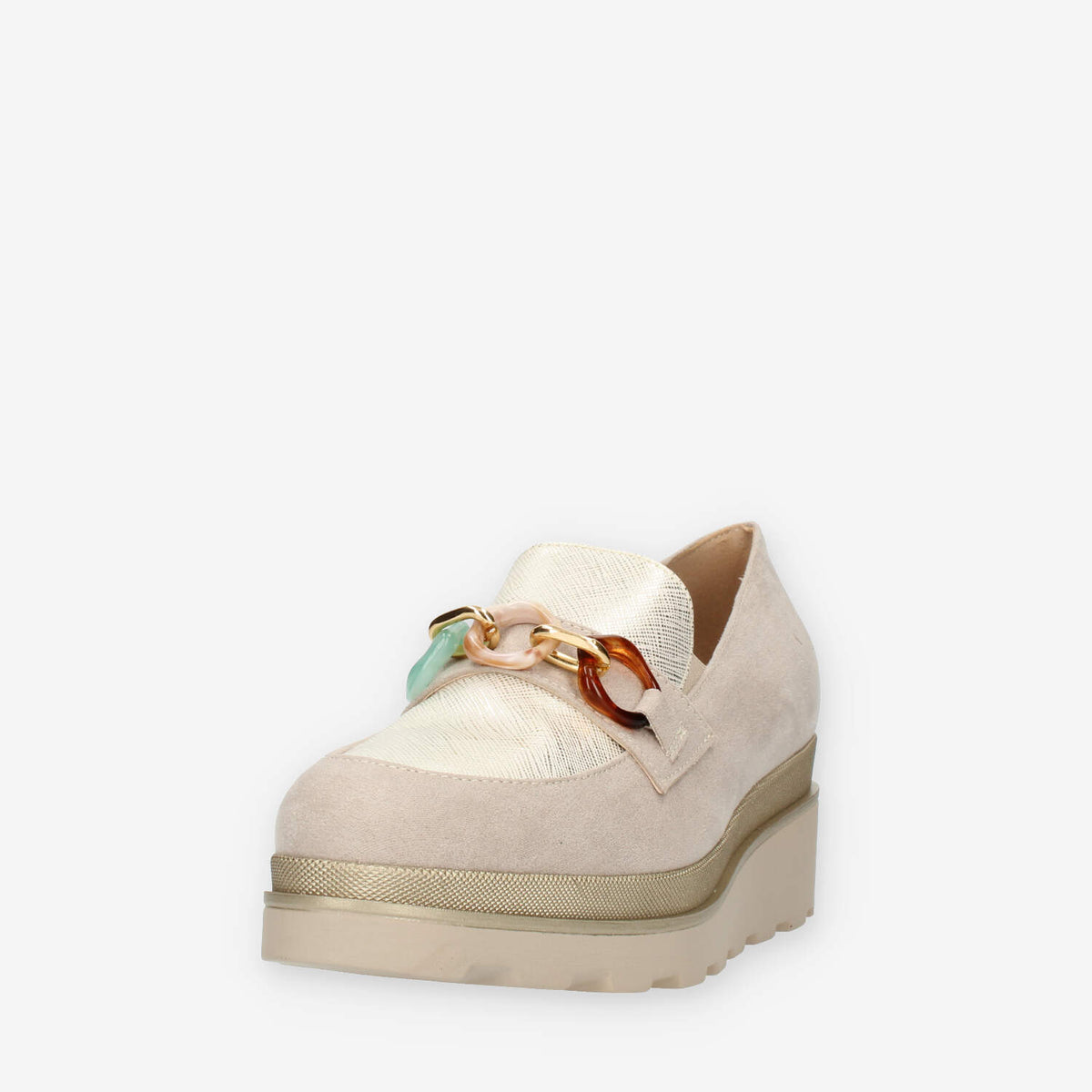 Comart Mocassini beige da donna con applicazioni e zeppa