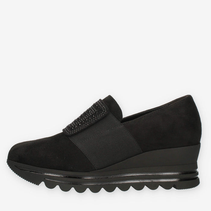 Comart Slip on da donna nere in camoscio con strass