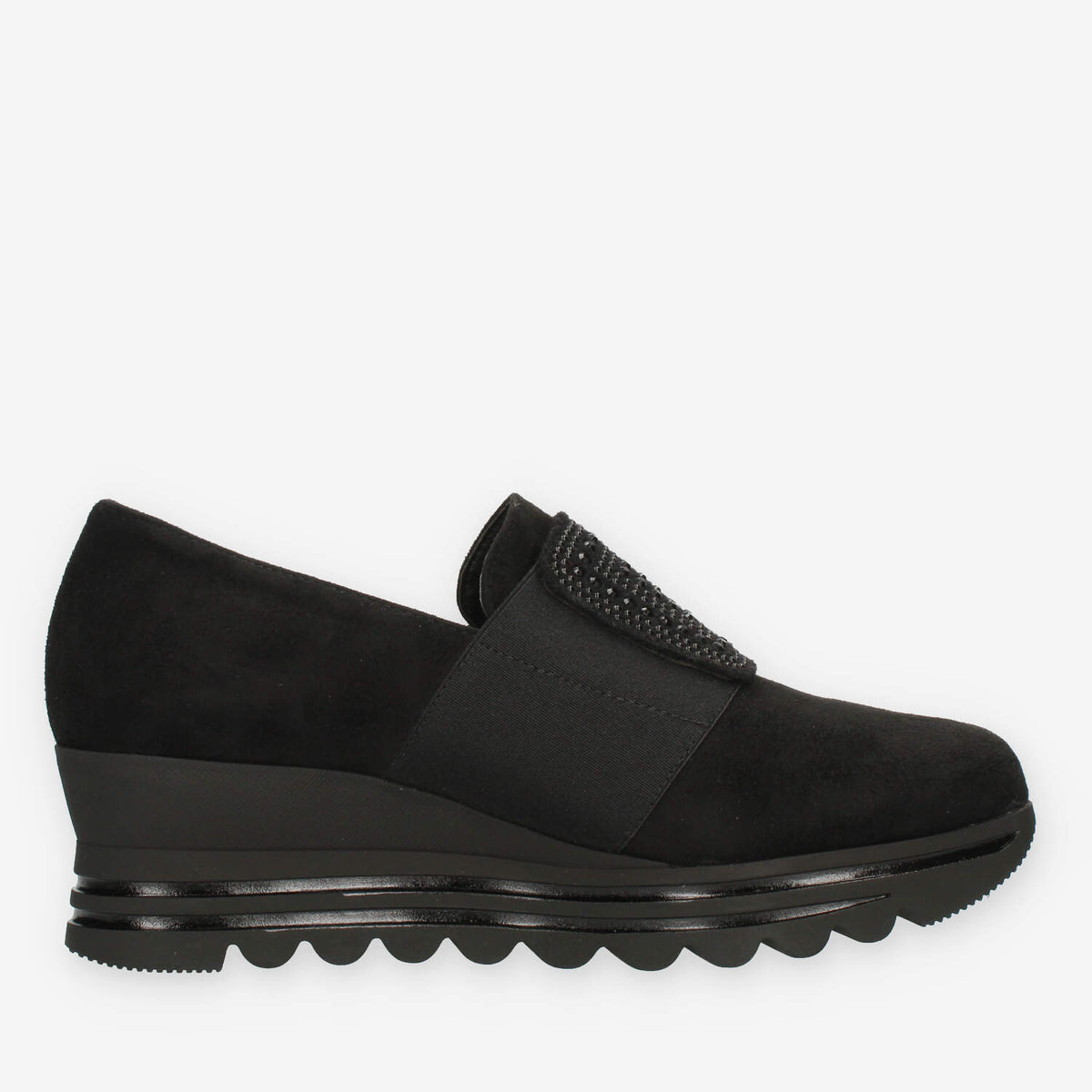 Comart Slip on da donna nere in camoscio con strass