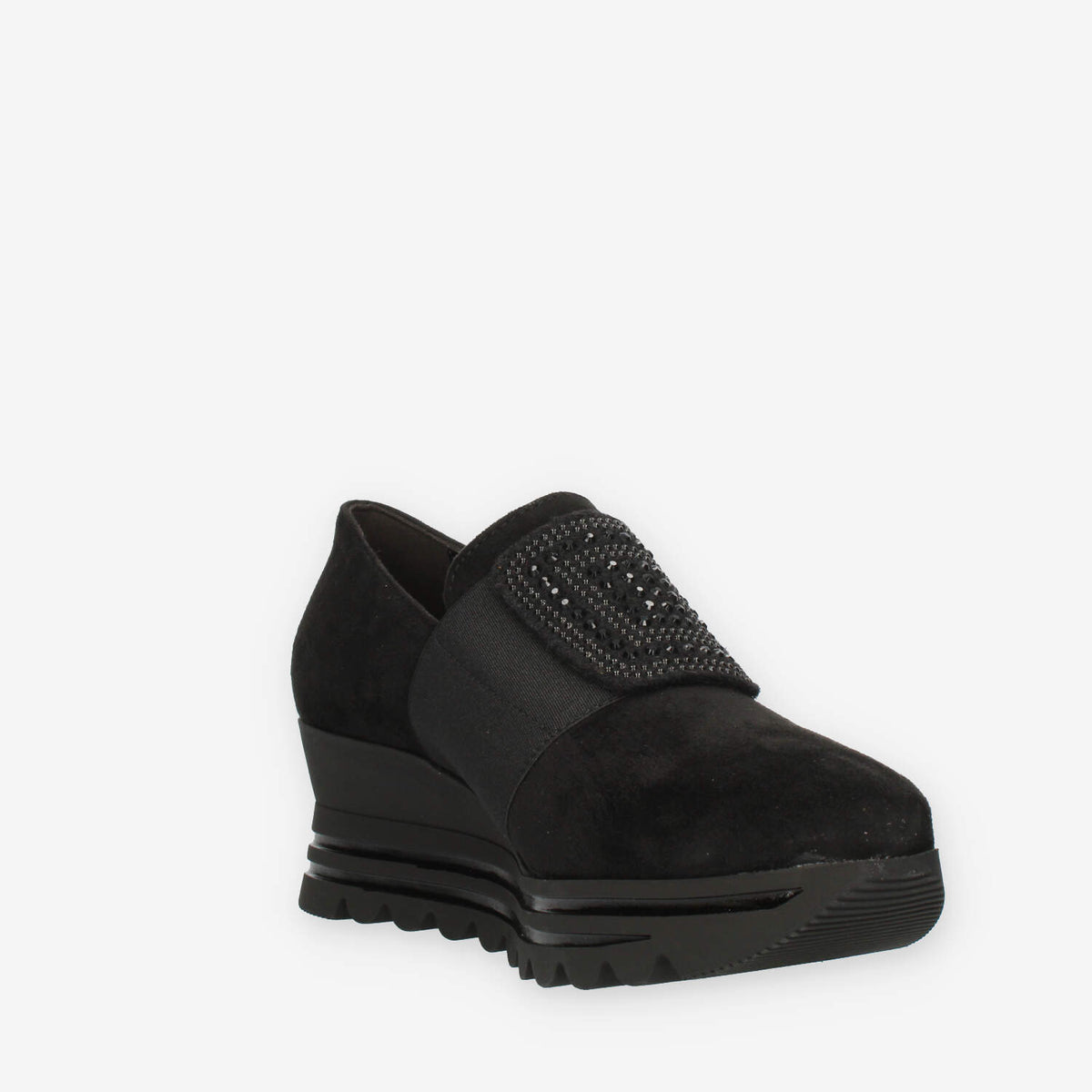 Comart Slip on da donna nere in camoscio con strass