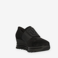 Comart Slip on da donna nere in camoscio con strass