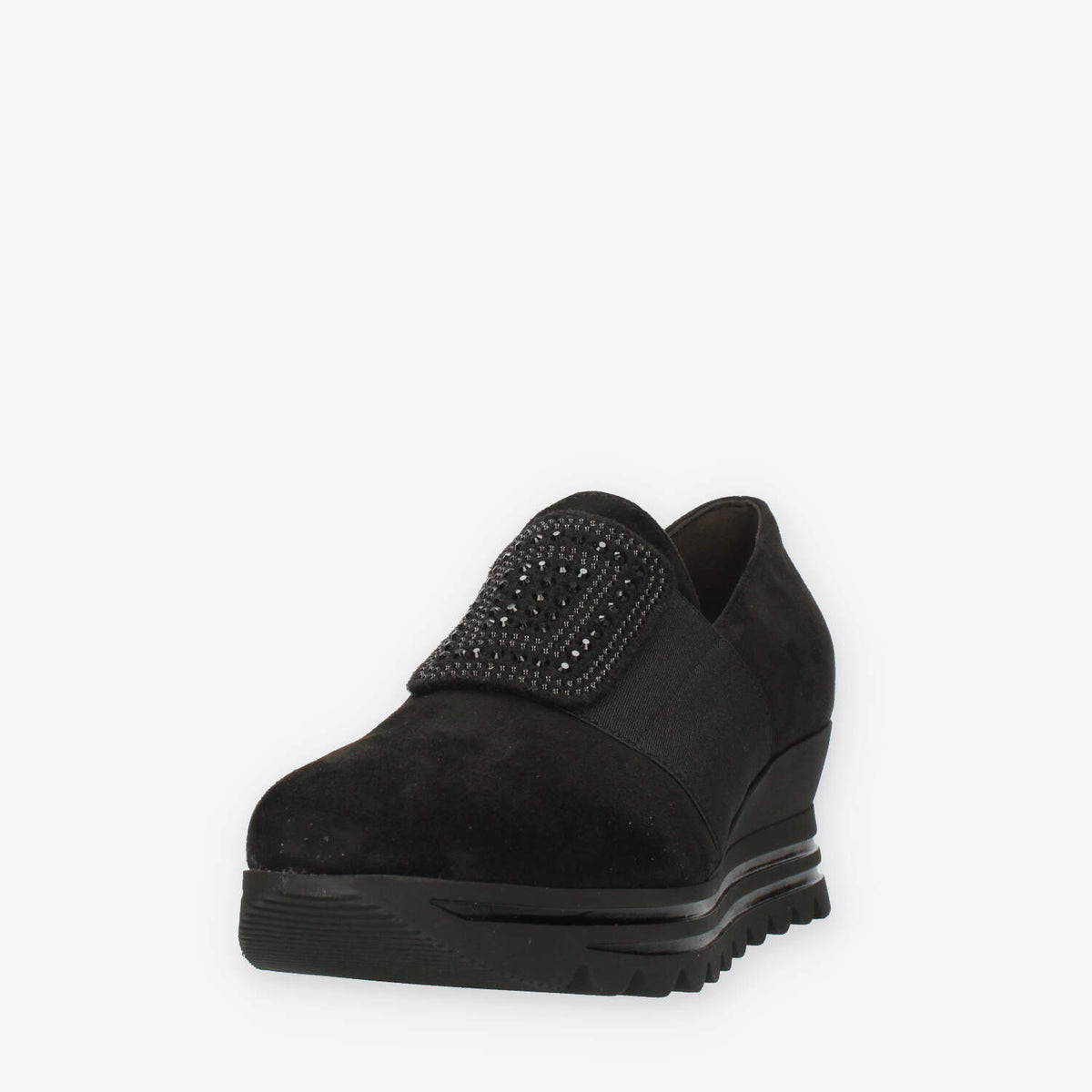 Comart Slip on da donna nere in camoscio con strass