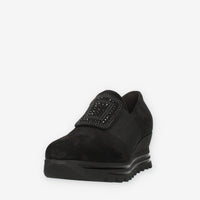 Comart Slip on da donna nere in camoscio con strass