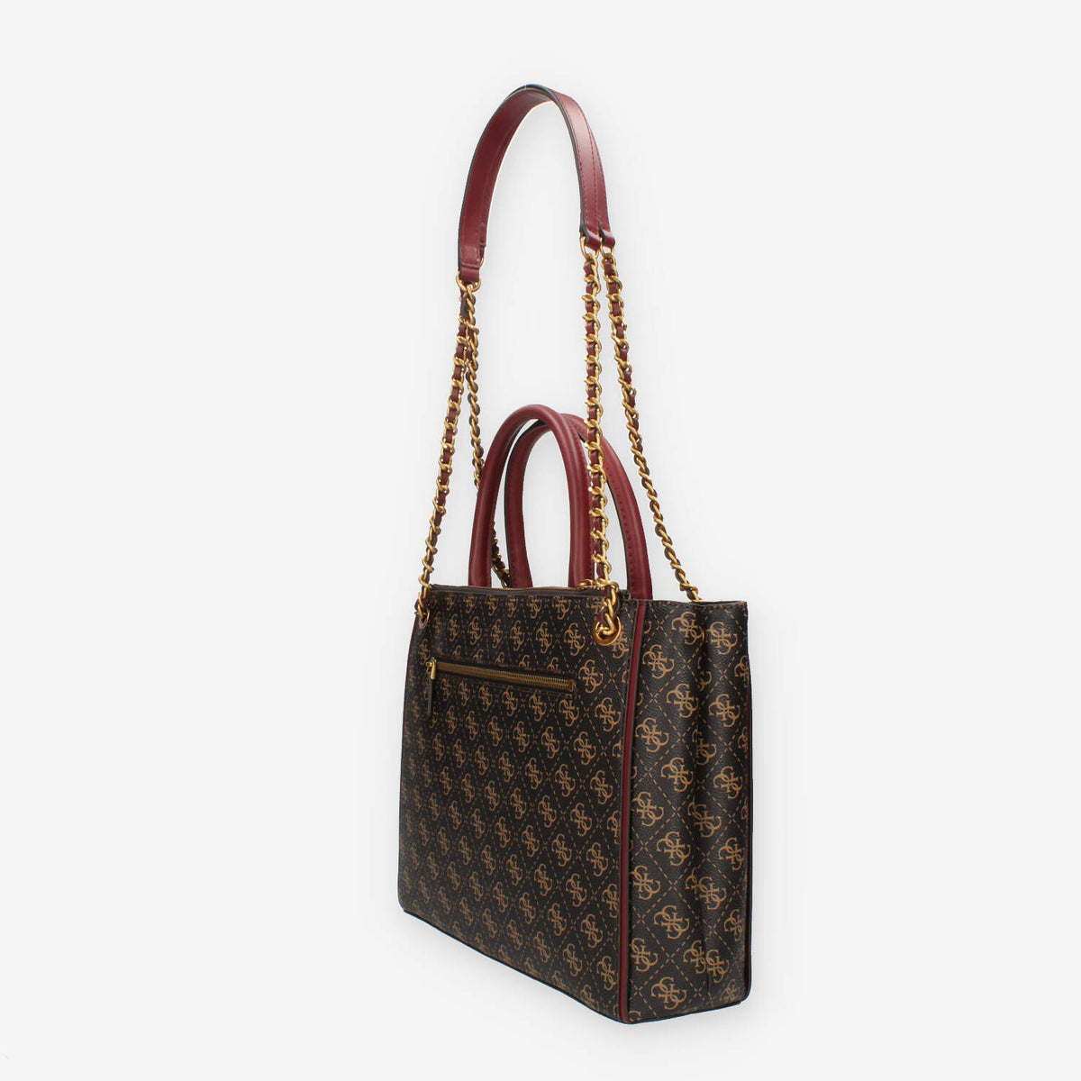Guess Izzy Borsa a spalla a tre scomparti bordeaux e marrone logata