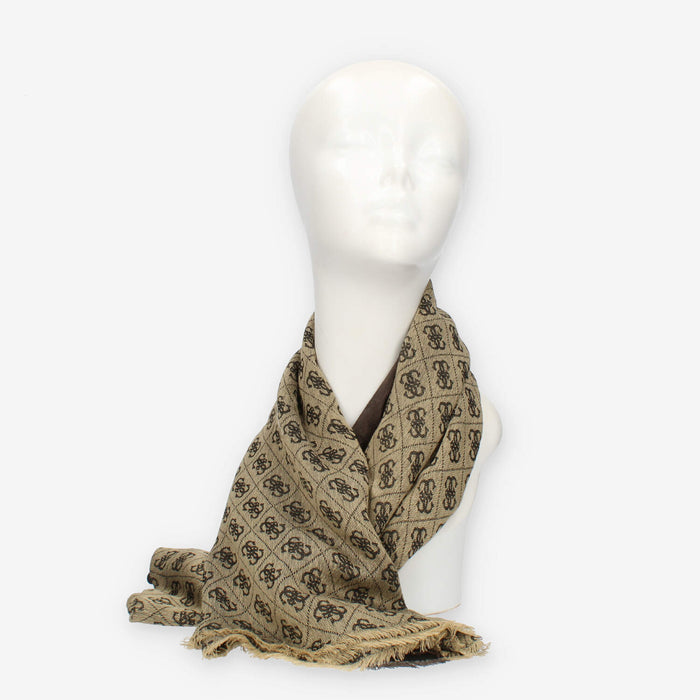 Guess Sciarpa rettangolare beige e marrone logata 70 x 180 cm